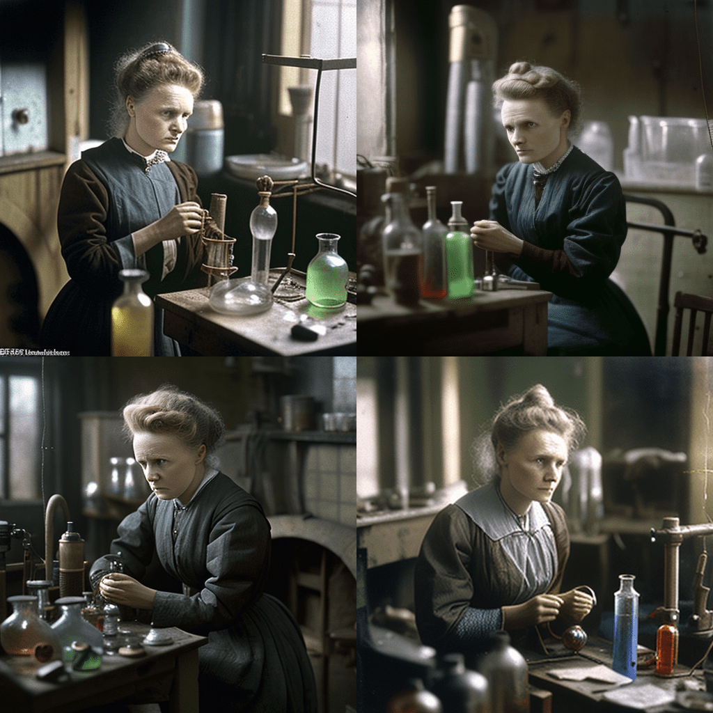 Marie Curie photograph, midjourney
