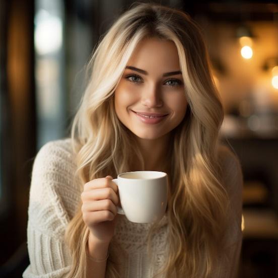 staying and drinking cappuccino coffee from ceramic white cup girl, relaxing ultra detailed, soft colors, soft, natural lighting, high detail, realistic, blind box, 8k, best quality photographed with Hasselblad Nikon D850, 200mm lens shot