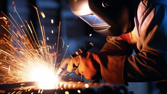 close-up shots of arc welding with sparks, transitioning into a sleek digital interface --ar 16:9 --style raw shot on Canon EOS 5D Mark IV