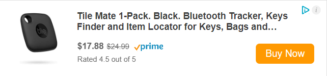 Tile Mate 1-Pack. Black. Bluetooth Tracker, Keys Finder and Item Locator for Keys, Bags and More; Up to 250 ft. Range. Water-Resistant. Phone Finder. iOS and Android Compatible.